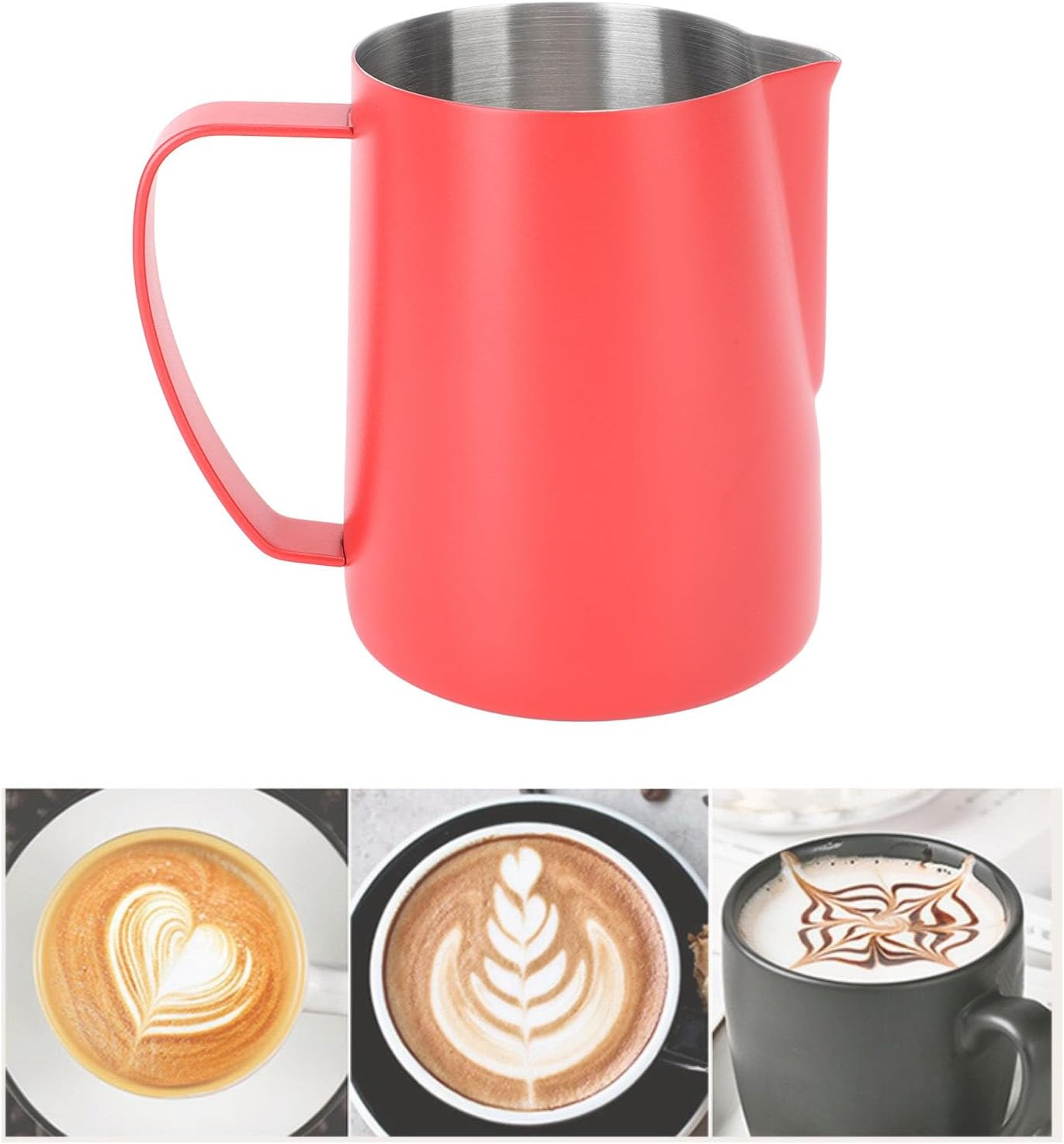 SOULONG Milk Frothing Jug, 600ML Stainless Steel Coffee Frother Cup Pitchers with Measuring Scale and Pointed Spout for Espresso Machines Latte Art Cappuccino Milk Tea (Red) - Red image number 4