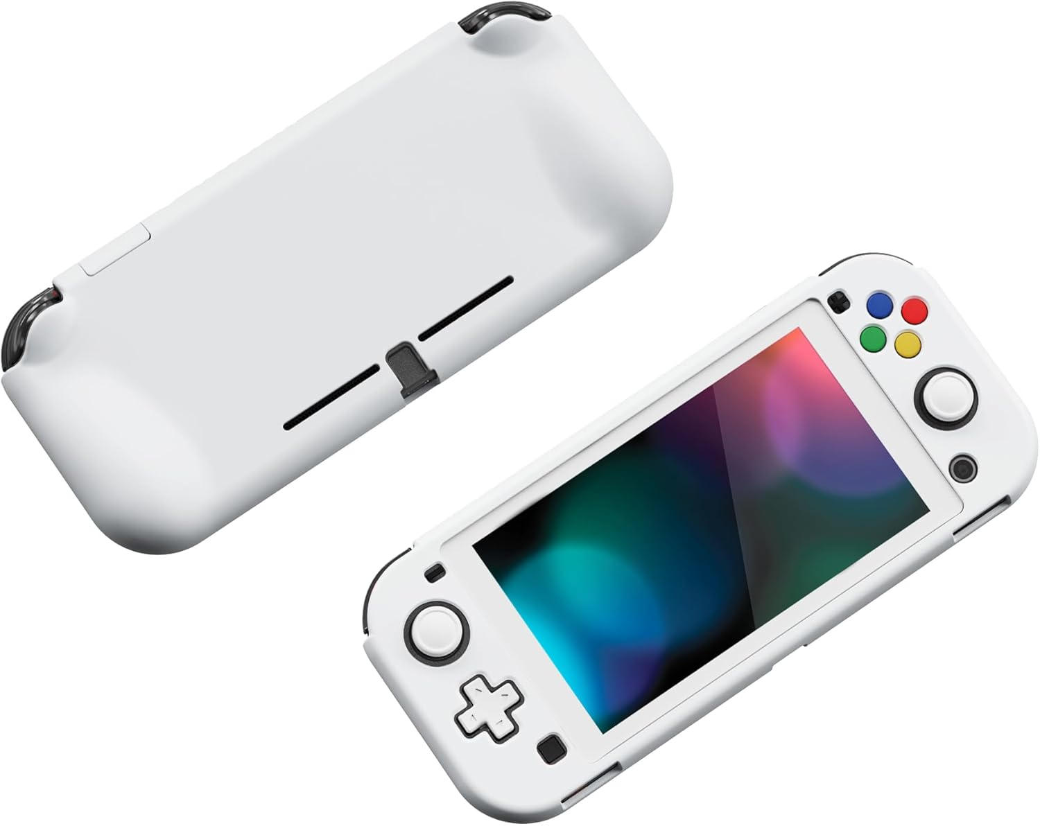 Playvital Zealprotect Protective Case for Nintendo Switch Lite, Ergomomic Grip Hard Cover - Durable Shock-Absorbent Anti-Scratch with Screen Protector & Thumb Grip Button Caps, White - Black image number 4