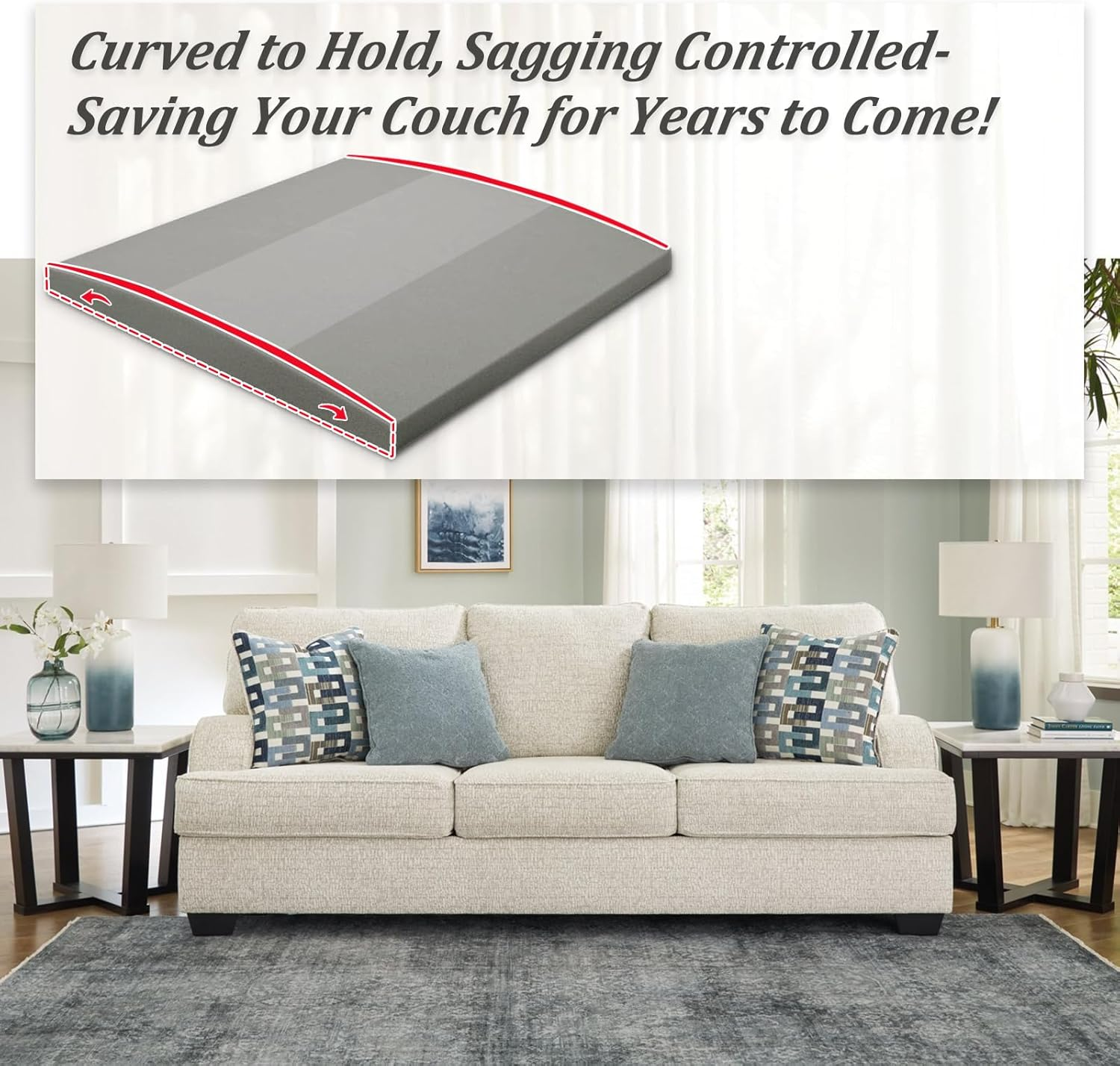 HAVARGO Couch Cushion Support High Density Foam 22X22X2.4 Inches Sofa Couch Supports for Sagging Cushions Light Grey 1Pc with anti Slip Mesh Fabric image number 6