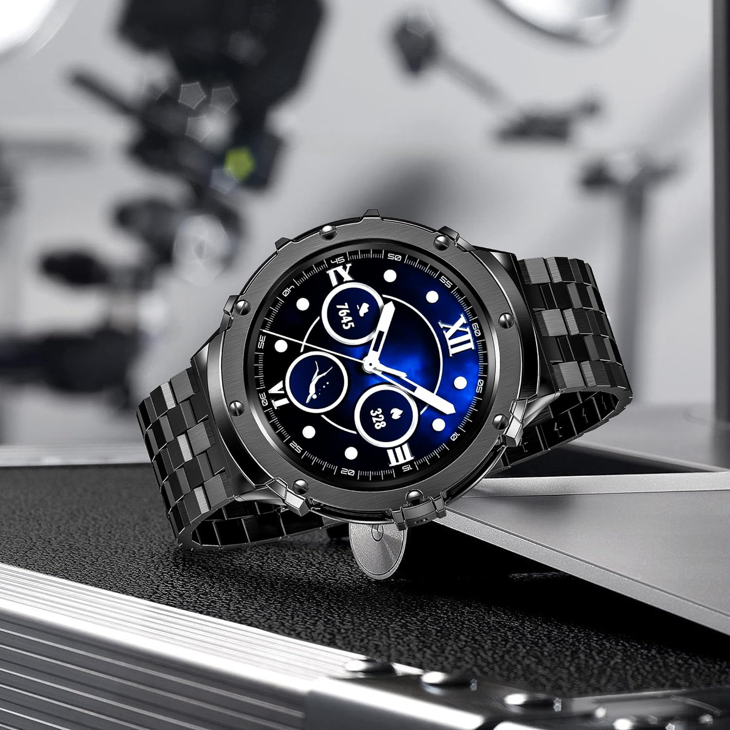 Amznew Stainless Steel Galaxy Watch 5 Pro Band with Case Compatible with Samsung Watch 5 Pro 45Mm, Rugged Metal Watch Band with Protective Bumper Cover Replacement Strap for Men 2022