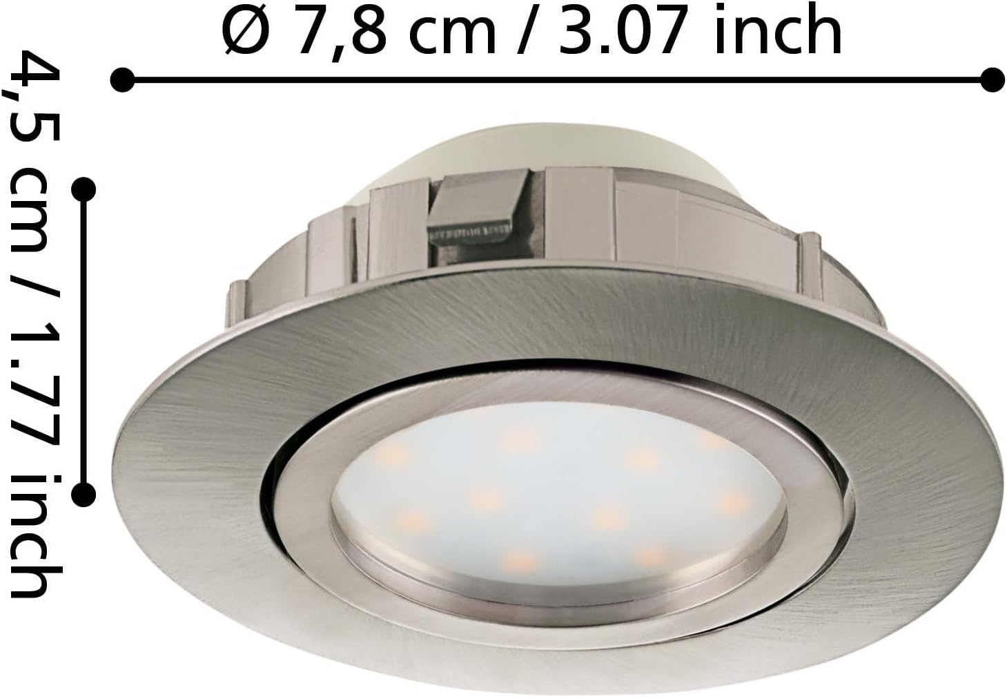EGLO Set of 3 Pineda LED Recessed Spotlights, Swivelling, Plastic, Silver, Ceiling Spotlight, Flat, Warm White, 4.9 Watt, 1080 Lumen, 3000 K, Diameter 8.4 Cm image number 2