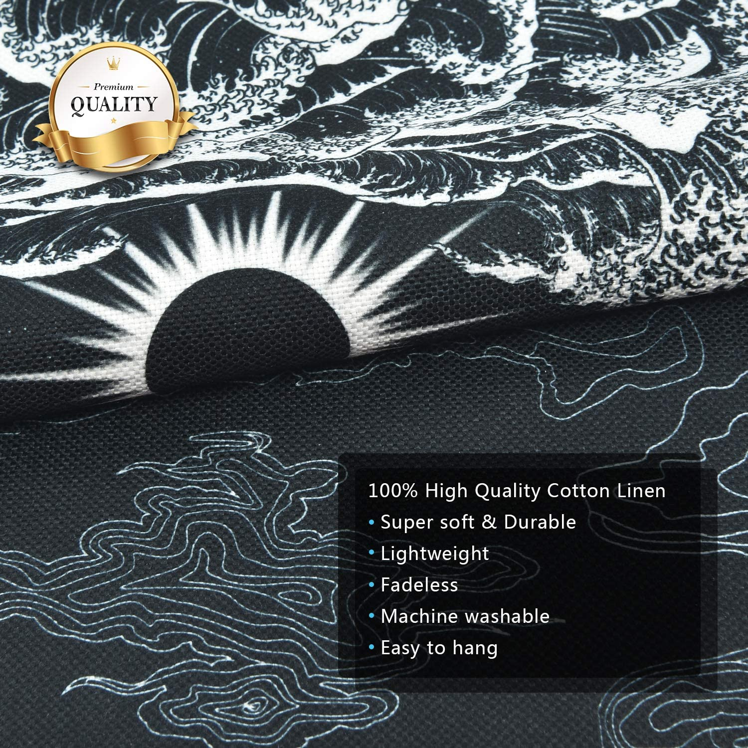 Pack of 2 Tapestry Moon and Star Tapestry Ocean Wave Tapestry Black and White Tapestries Mountain Tapestry Sunset Great Wave Tapestry Wall Hanging for Room (13.8 X 19.7 Inches)