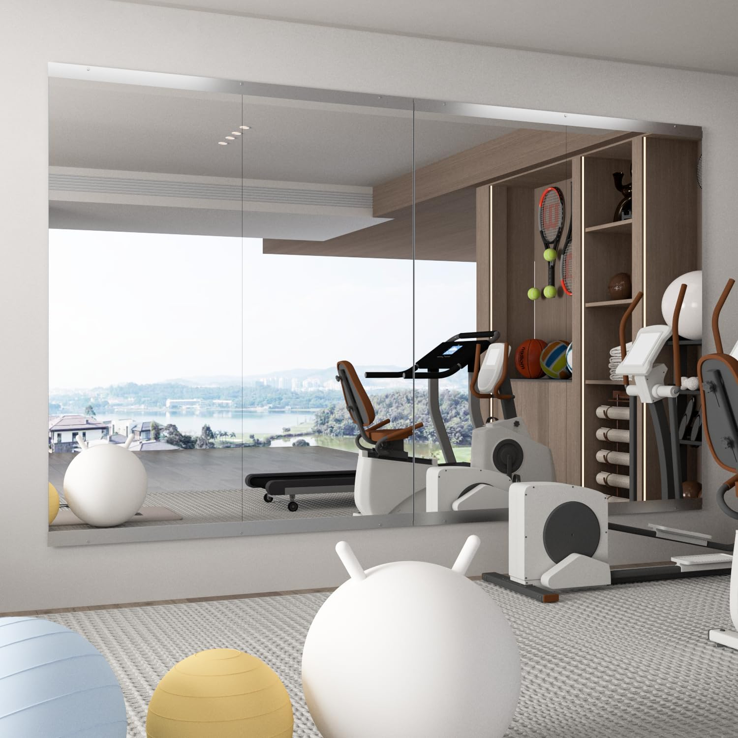 NEUWEABY Home Gym Mirror, 57''X24''-2PCS Full Body Mirror for Yoga, Full Length for Fitness, Workout Dance Studio, Garage Tempered Glass Frameless, Large Wall Workout image number 2