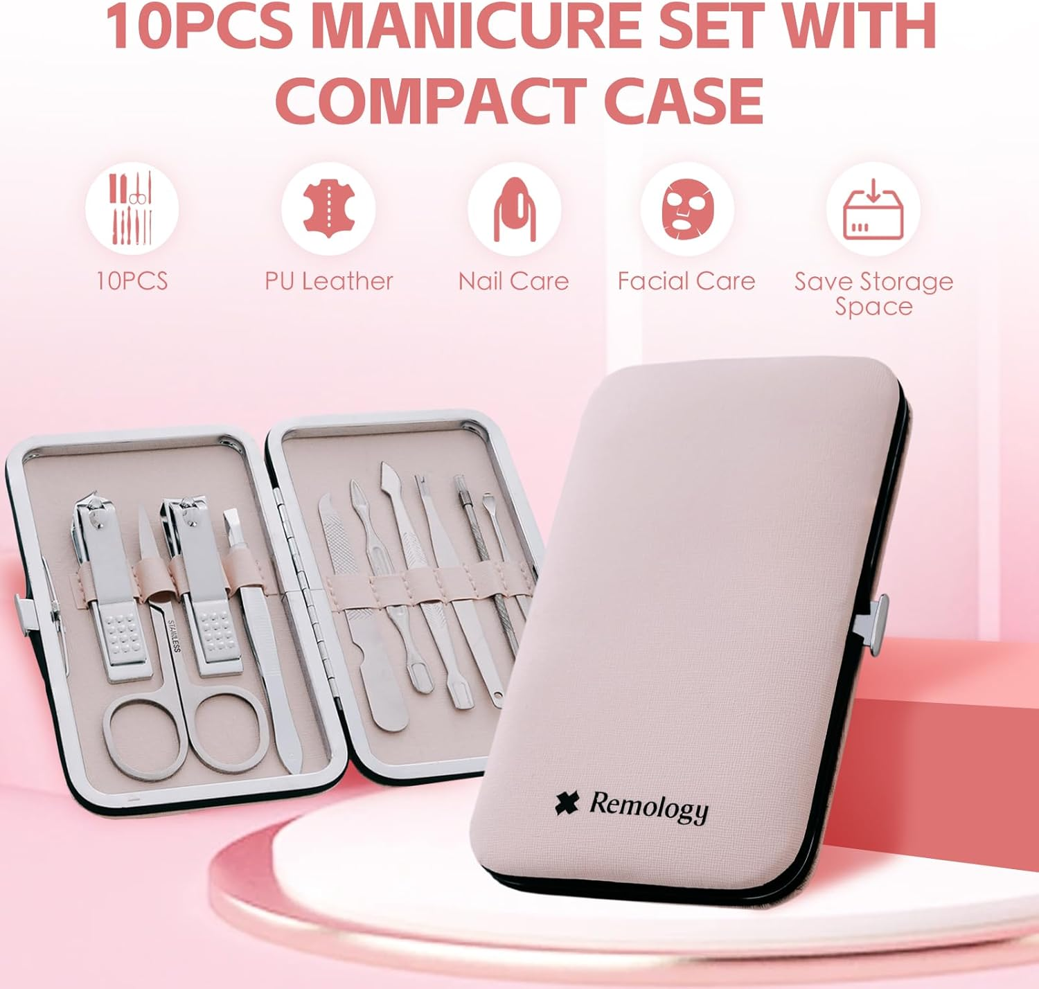 10-Piece Professional Manicure Set with PU Leather Case, Facial Care and Nail Care Tools image number 3