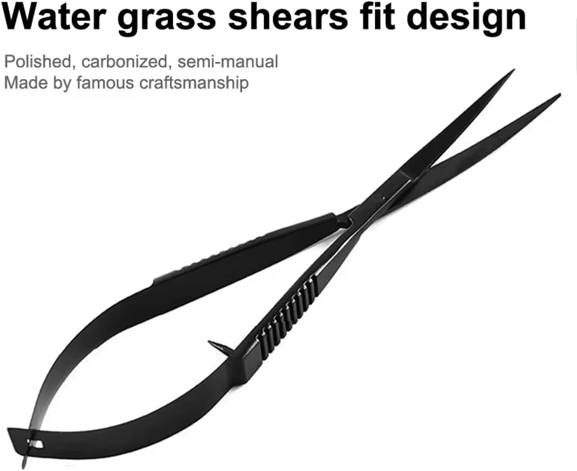 AIMALL Quarium Grass Tank Trimming Shears - Black Stainless Steel Spring Shears for Aqua Plants and Fish Tank Landscaping, 6.1 Inches - Silver-Straight image number 2
