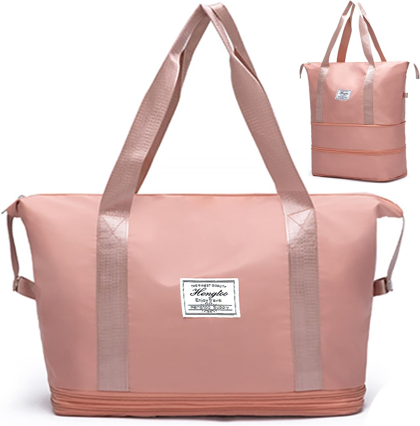 WUBAYI Travel Bag,Expandable Bilayer Overnight Bag Large Capacity Weekend Bag Dry & Wet Seperated Travel Bags for Women Foldie Travel Bag with Trolley Sleeve Duffel Bags for Women & Men, Black, L