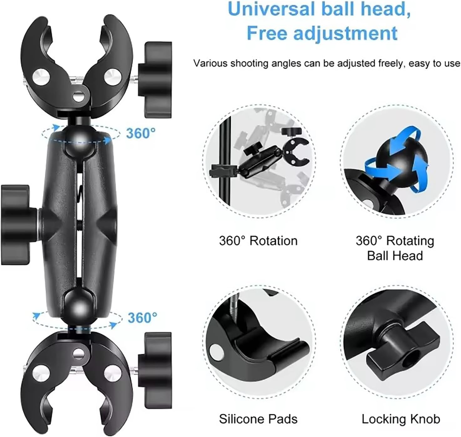 NEWFUN Camera Mount, Accessories for Insta360 X4, Motorcycle Kit for Insta360 X4, X3, X2 360 Degree Rotation, Double Clamp, Double Stability, Motorcycle Mount, Compatible with Multiple Devices image number 2