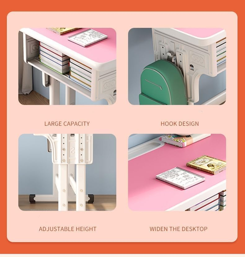 Adjustable Height Children Kids Study Desk and Chair Set, XICEN Multifunctional School Student Writing Desk Study Table and Chair Set with Storage Drawer (Green) - Burlywood image number 6