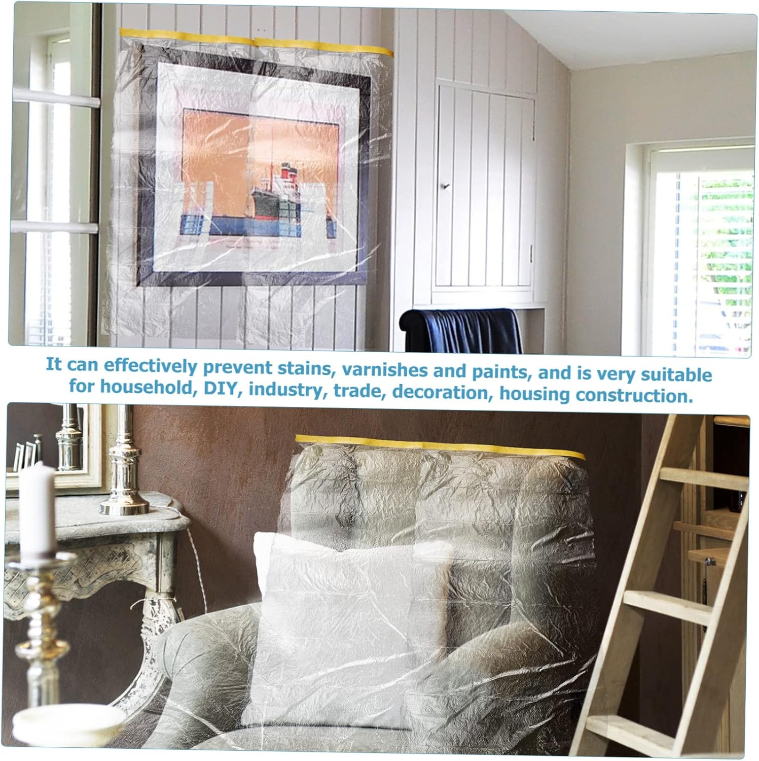 6Rolls Masking Papers Tapes Drape Covering Films for Automotive Painting Furniture Masking Easy Application Tear-Resistant Design image number 3