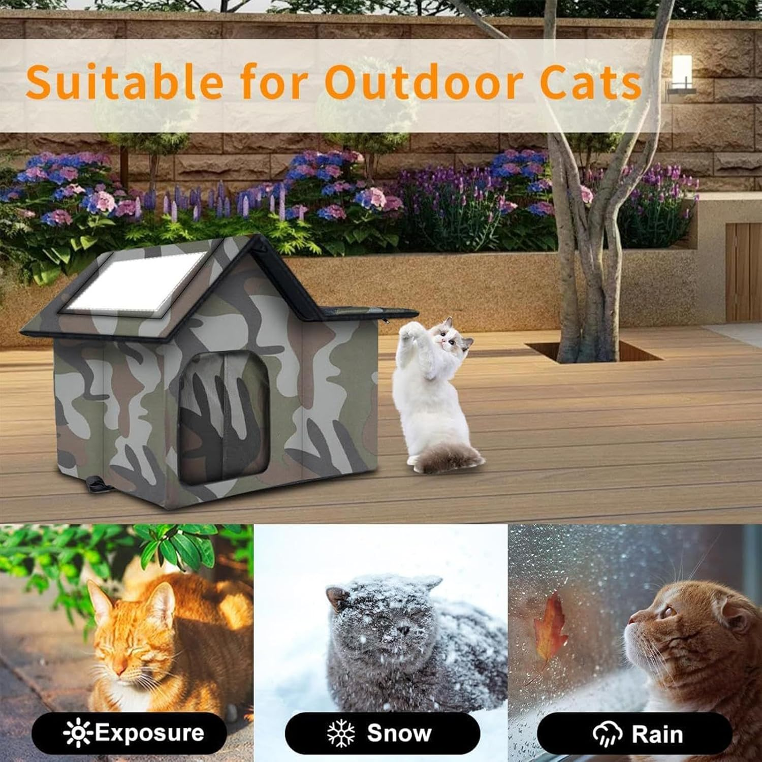 Outdoor Cat House - Semi-Closed Kitten House, Weatherproof Outdoor Cat Nest, Cosy Sleeping Home, Warm, Portable image number 1