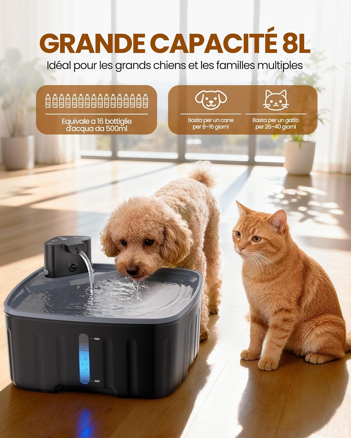 Kittyspout Wireless Water Fountain for Dogs 8L, Cat and Large Dog Fountain &ndash; with Motion Sensor, Rechargeable Battery 4000 Mah &ndash; Ultra-Quiet Pump and Activated Carbon Filter image number 4