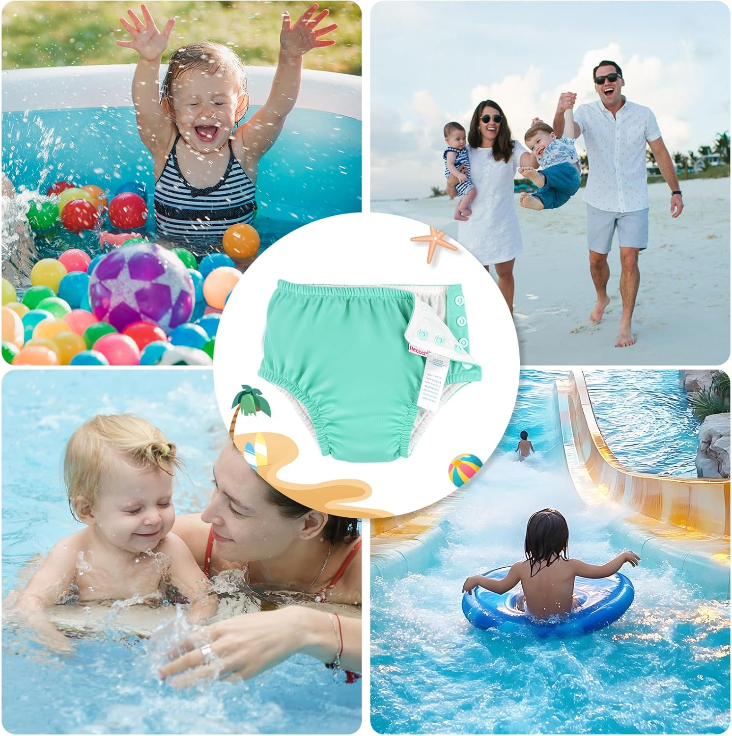 HECCEI Baby Swim Diapers (Green, 0-6 Months) image number 6