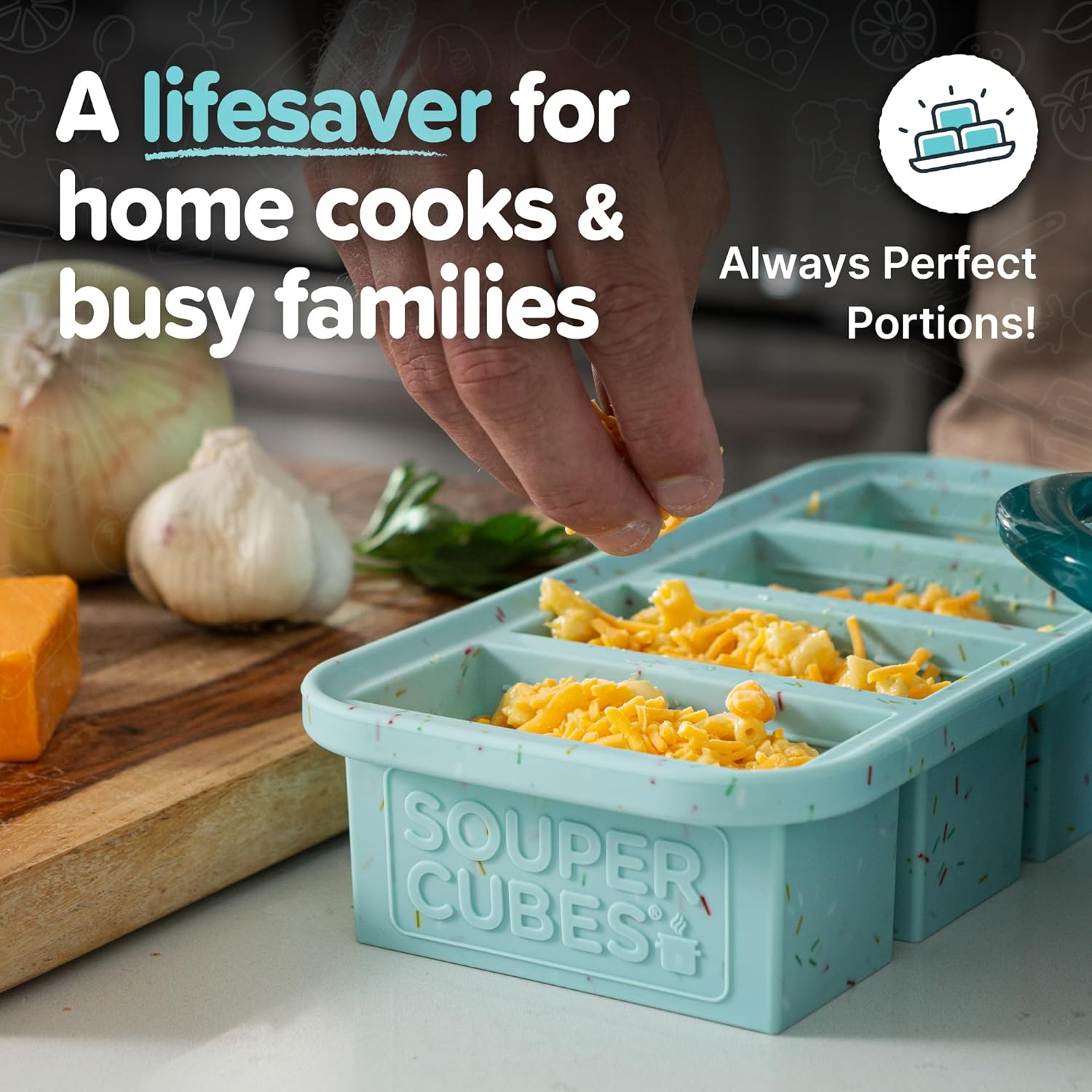 Souper Cubes 1 Cup Silicone Freezer Tray with Lid - Easy Meal Prep Container and Kitchen Storage Solution - Silicone Molds for Soup and Food Storage - Sprinkles - 2-Pack - Sprinkles image number 4