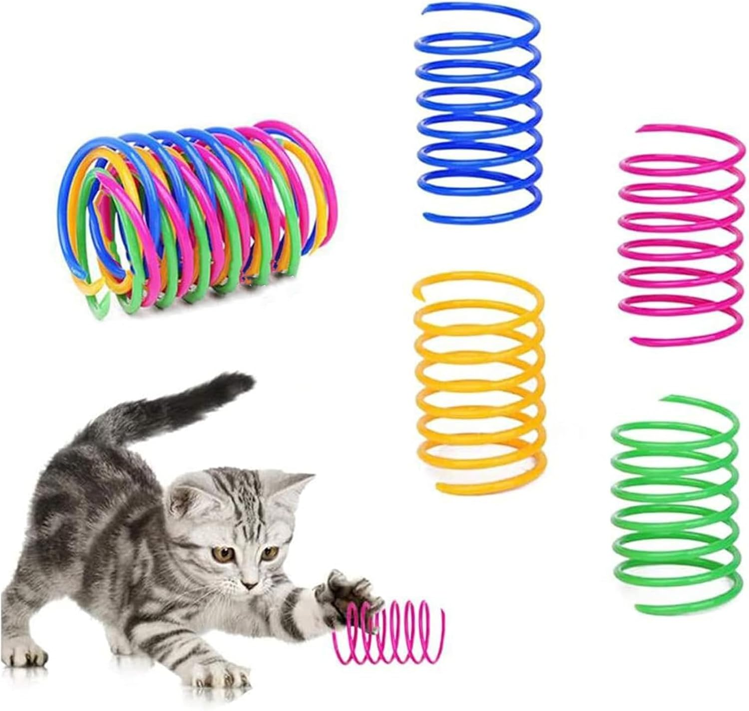 Cozioz Cat Spiral Springs &ndash; 12-Piece Interactive Cat Toy Set for Play and Exercise &ndash; Sturdy, Colorful Plastic Springs for Swatting, Biting, and Hunting Fun image number 4