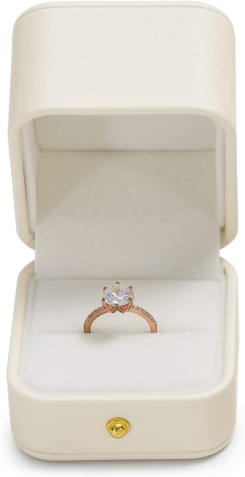 Woodten Leather Ring Box Engagement Leather Jewelry Box for Valentine'S Day Anniversary