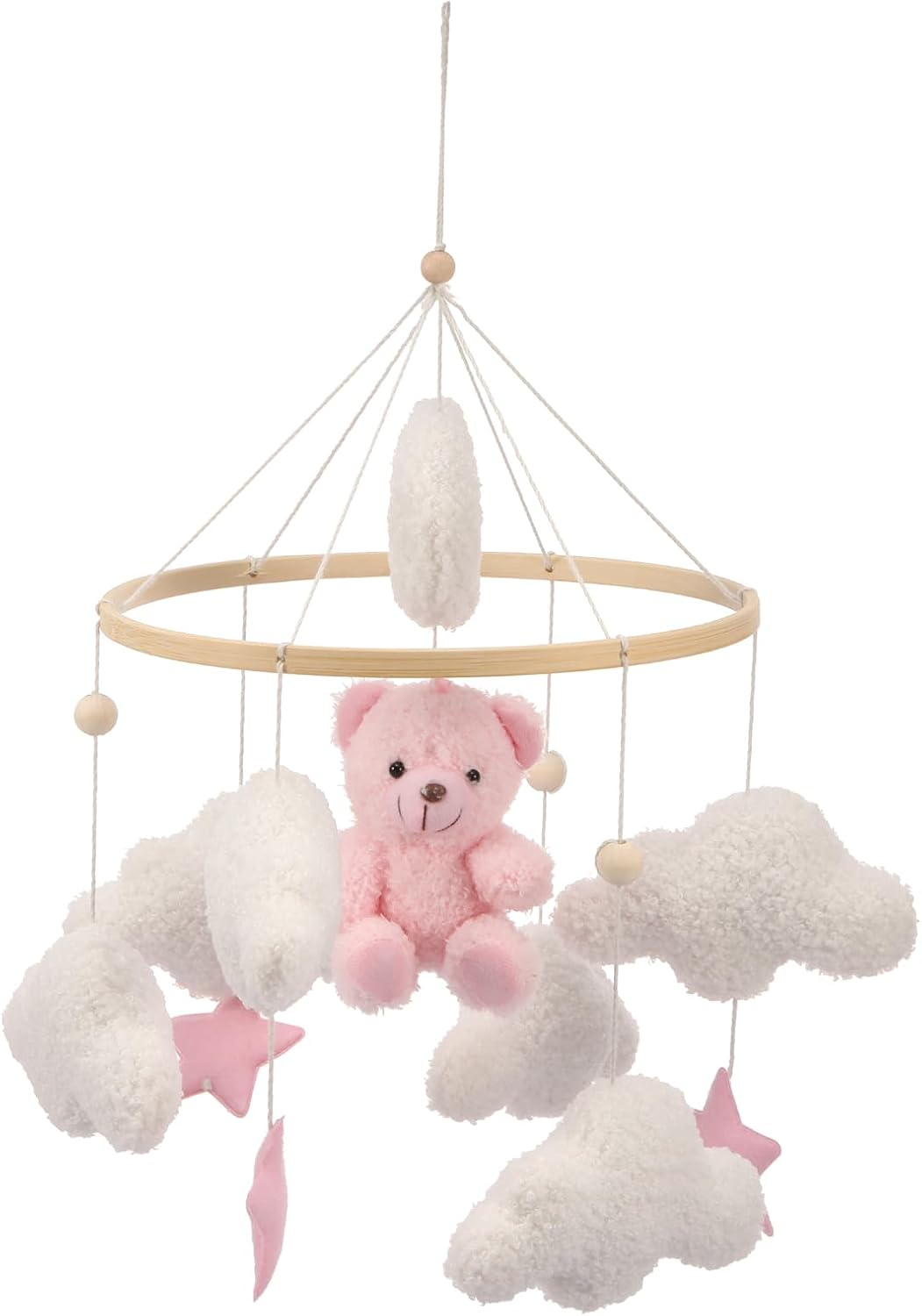 Baby Crib Mobile for Boys Girls Bassinet Soft Plush and Wood Nursery Mobile Cute Baby Bed Bell Charming Nursery Decor for Infant Newborn (Brown)