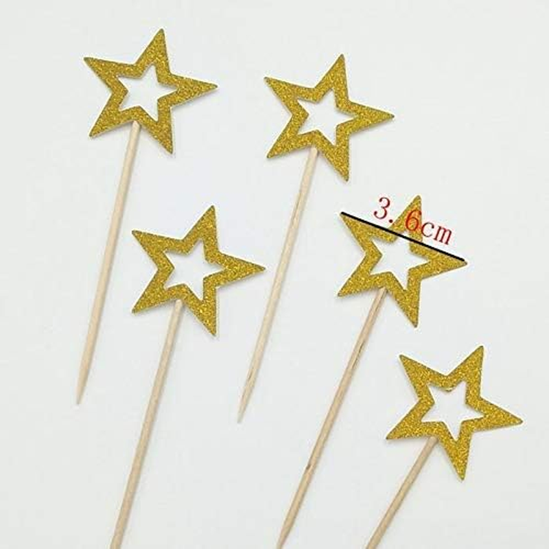 50 Pcs Star Cupcake Toppers,Star Cupcake Toppers Twinkle Little Star Decorations Birthday Cupcake Toppers Glitter Star Cake Decorations for Party Birthday Wedding Ceremony image number 1
