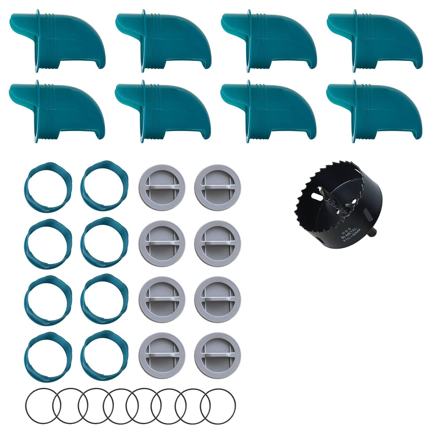 Chicken Feeders No Waste 4 Ports + Holesaw, Automatic Chicken Feeder, Rain Proof Poultry Feeder for Chickens, Duck, Geese, Birds, Quail