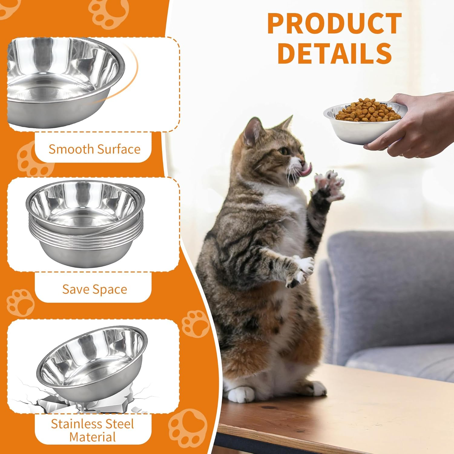 8Pcs Stainless Steel Cat Bowls for Indoor Cats, 5.5" Metal Cat Bowl Small Dog Water Bowl, 12 OZ Cat Food Bowl Shallow Pet Bowls, Easy to Clean Cat Dishes for Food and Water (8Pcs) image number 2