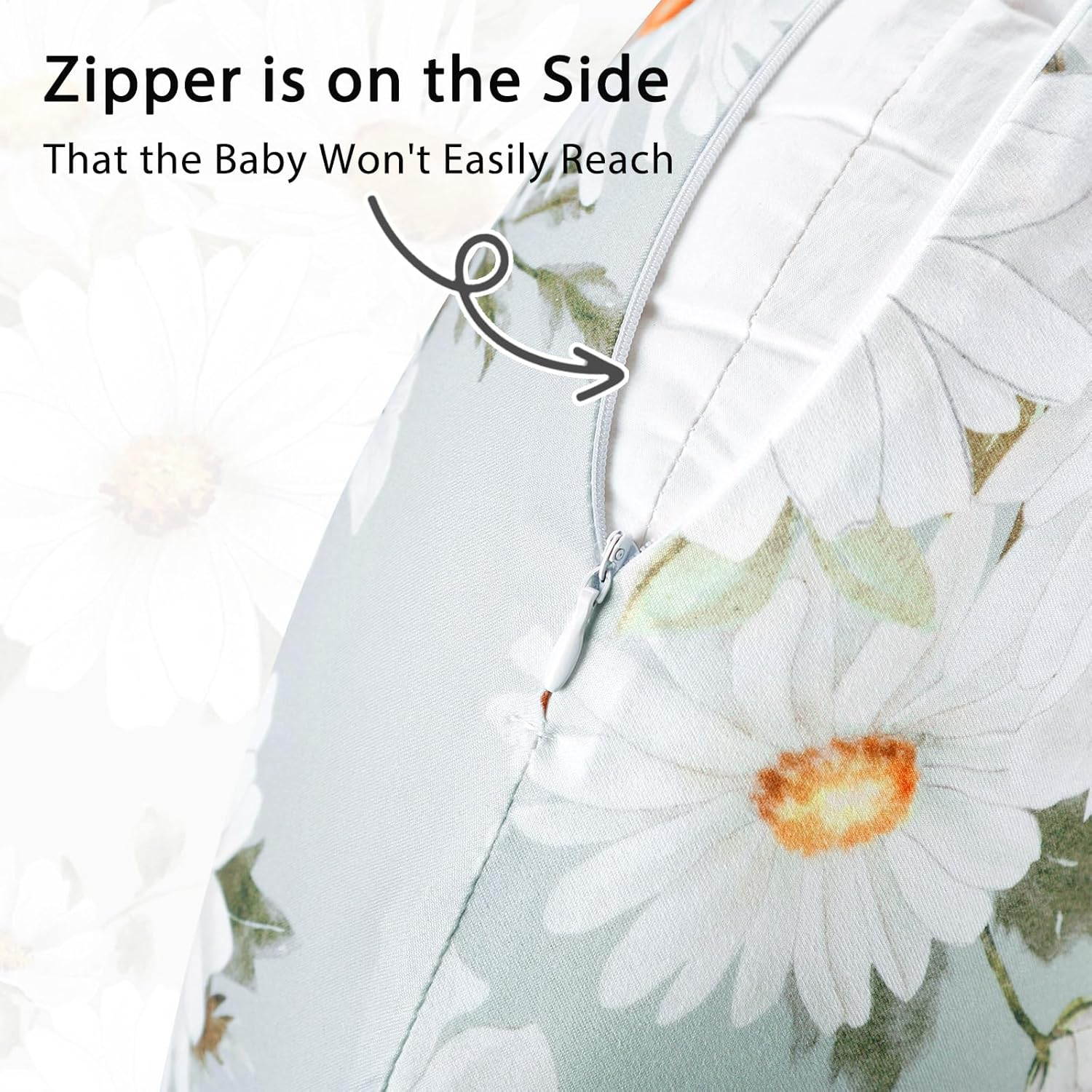 Pea Pod Nursing Pillow Cover Breastfeeding Pillow Slipcover for Moms Soft Breathable Organic Knit Fabric Newborn Infant Feeding Pillow Covers for Baby Girl Boy, Daisy image number 1