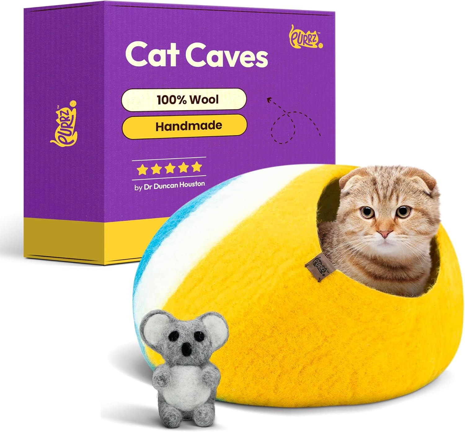 Cozy Wool Cat Nest: Elevated Orthopedic Handmade Merino Wool Cat Bed Cave - Premium Felt Cat Pods, Soft Felted Hideout for Cats & Kittens (Medium, Great Barrier Reef) image number 1