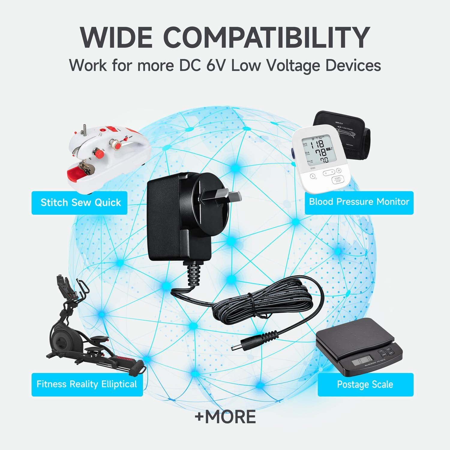 6V 1A/1000Ma 1.8M Long Power Supply Adapter, AC 100-240V to DC 6V 1A 6W Switching Adapter Plug for Blood Pressure Monitor,Electronic Scale and More,Saa Certified image number 4