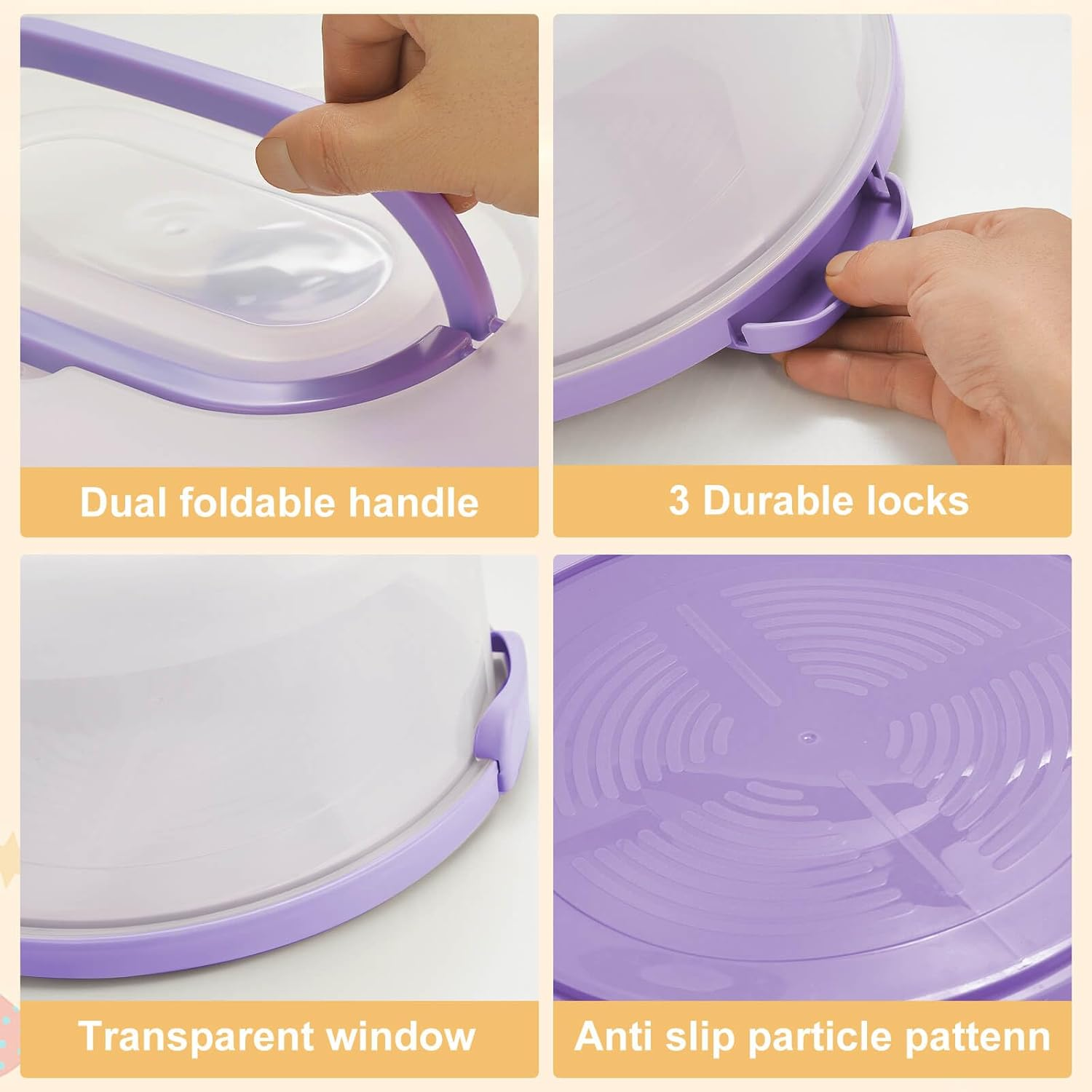 NVAZIOP 10Inch Cake Stand Carrier with Lid and Handle Storage Container Keeper Plastic Tall Transport Travel Cake Saver Holder with Cover Pie Bundt Round