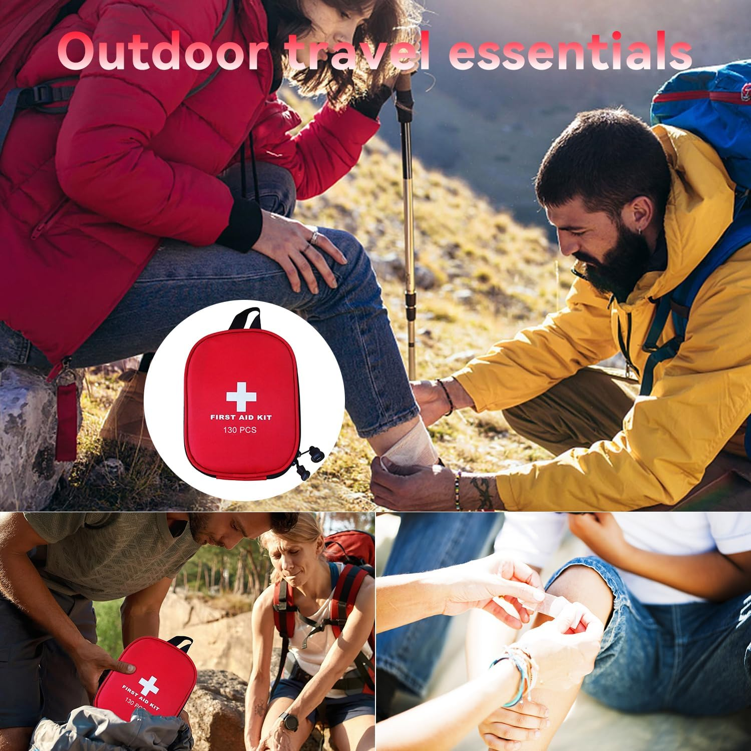 First Aid Kit, 130PCS Travel First Aid Kit，Emergency Survival Hiking Kit, Family First Aid Camping Bag,Waterproof Medical Pouch for Travel，Outdoor,Workplace, Home, Garage, Emergency Bag image number 5