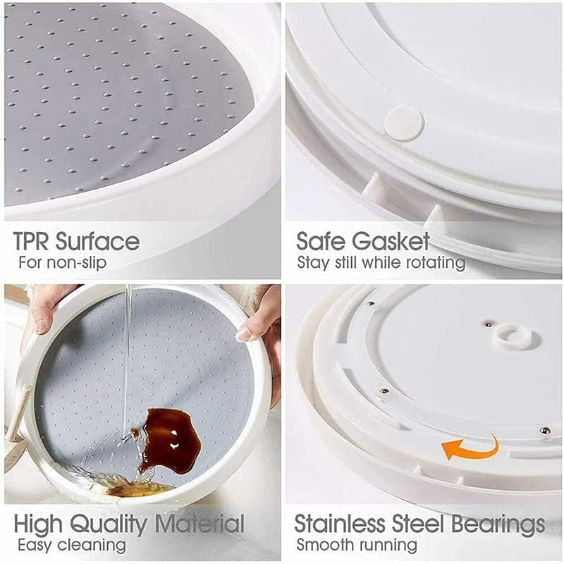 AIMALL Can Tamer Kitchen Fridge Spinning Storage Organizer Shelf Rack Pantry 2 Tier, 9.8" Diameter, White & Gray image number 3