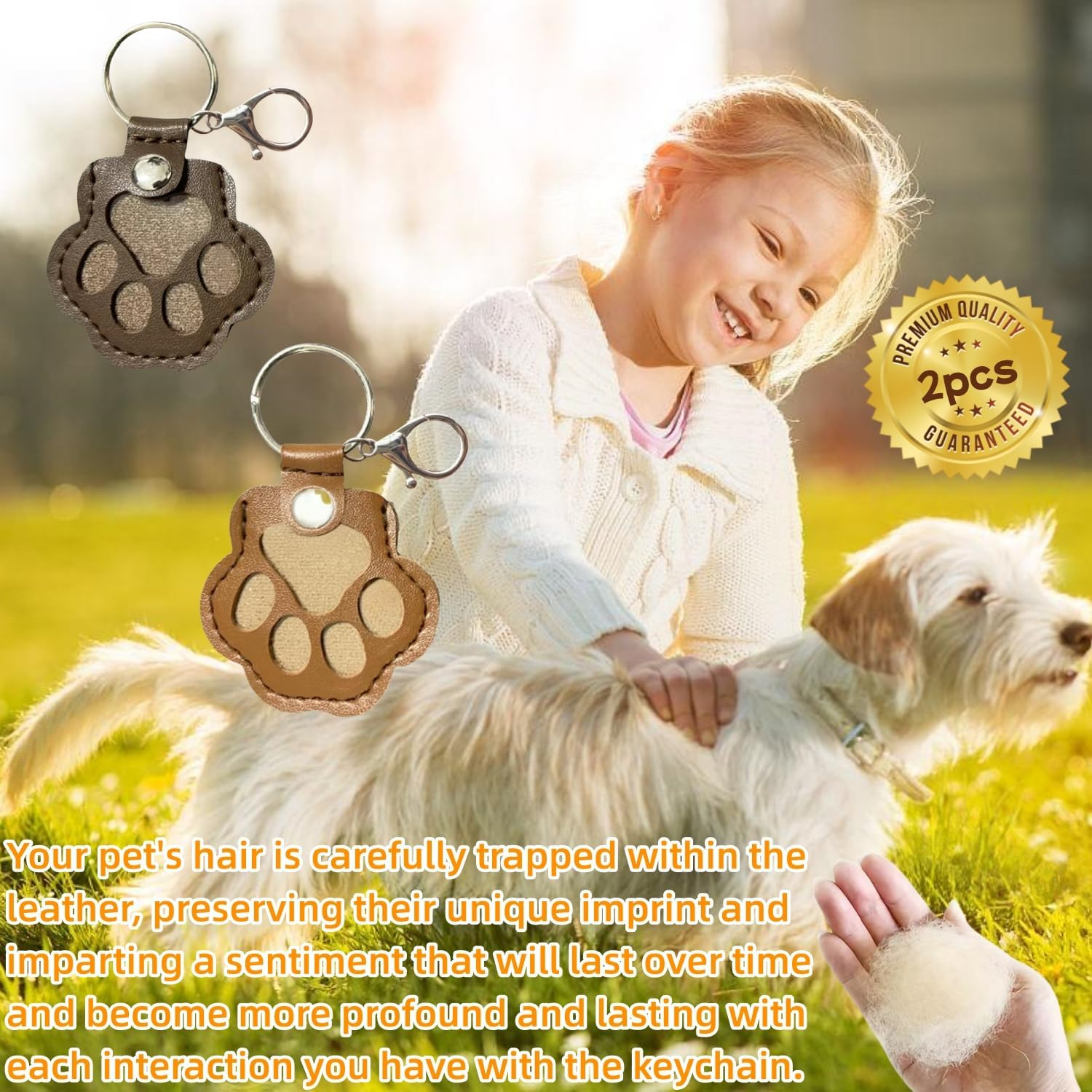 Dog Fur Storage Keychain, 2Pcs Cute Leather Paw Keychain Pet Hair Keepsake Keyring, Unique Memorial Collection Keychain, Pet Memorial Gifts for Bag Purse Paw Charm Key Holder(White)