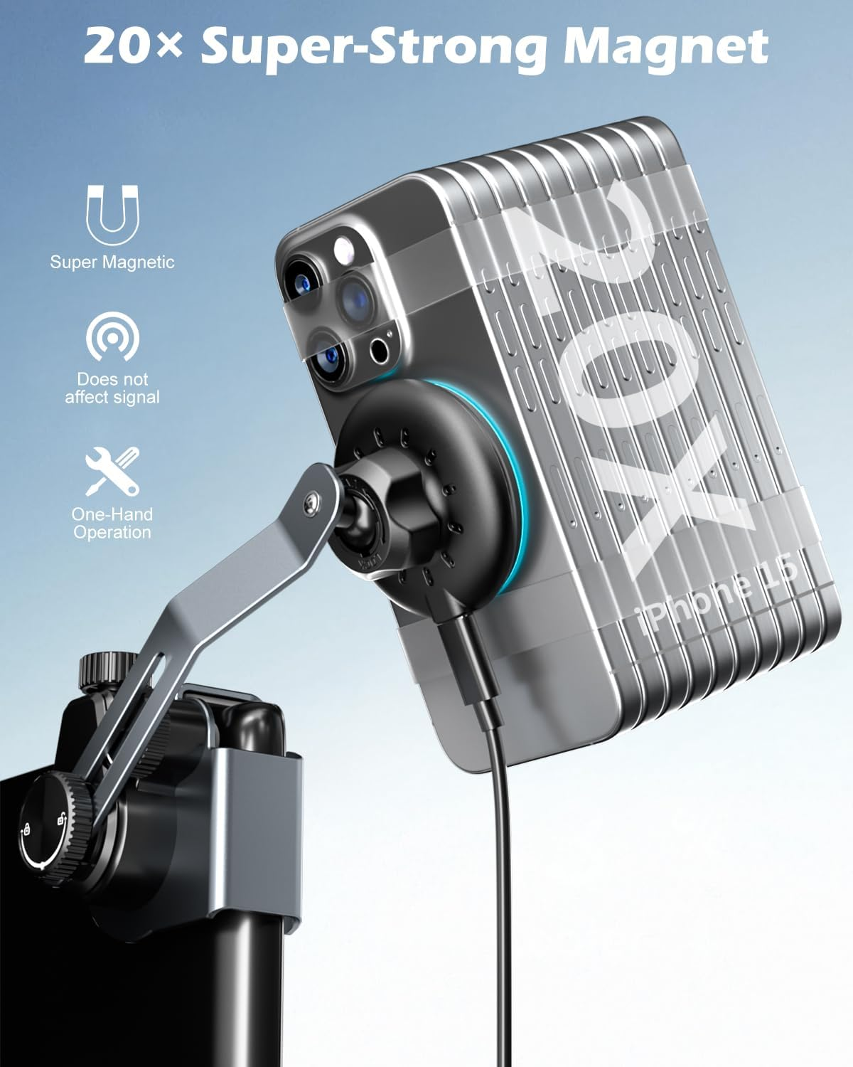 Cloudvalley Qi2 15W Wireless Charger Phone Holder Compatible with Tesla Model Y/3/S/X/Cybertruck, Adjustable Magnetic Car Mount, Extendable Metal Design for Iphone Charging image number 1