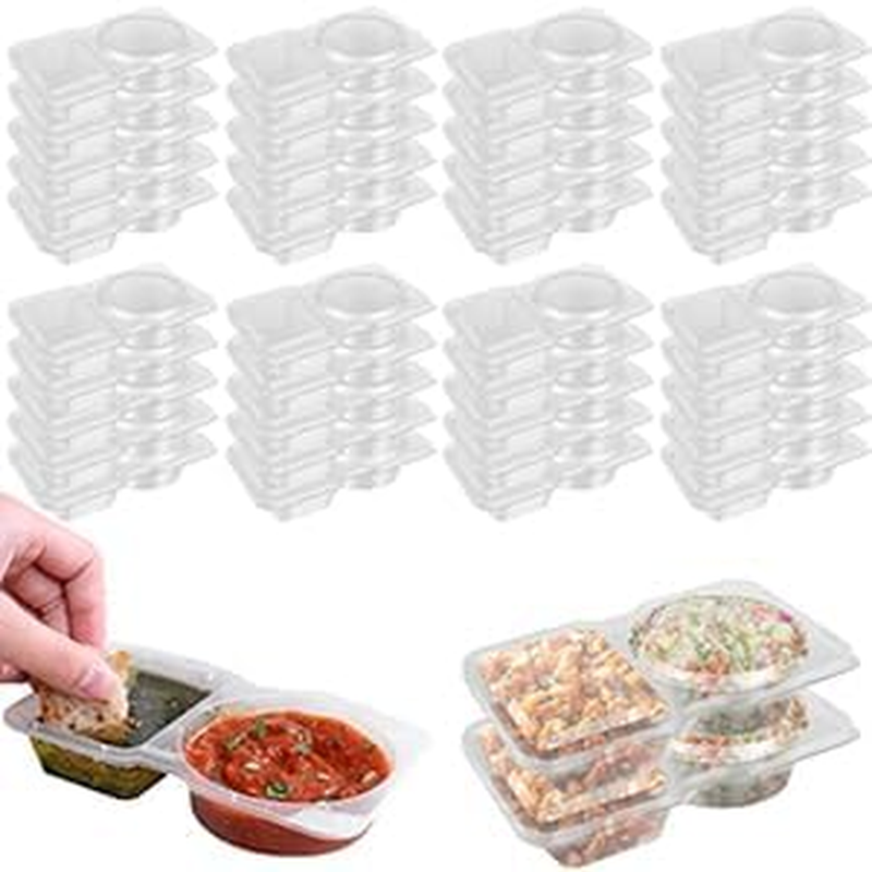 40Pcs Double Compartment Condiment Container with Lids 2 Compartment Snack Containers Reusable Snack Pack Containers Double Condiment Container for To-Go Sauce, Food Sampling, Travel Snack image number 1