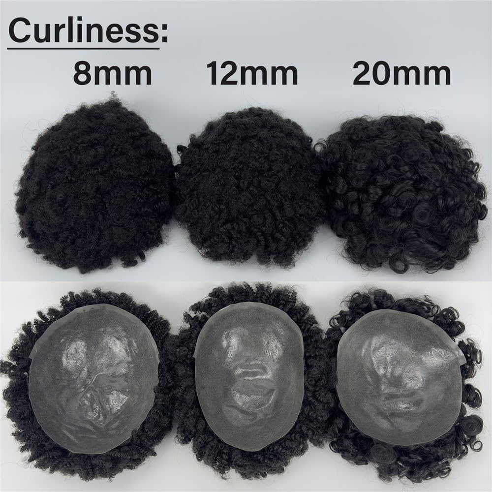 Replacement Men Toupee 12Mm Curly Real Human Hair Injection PU Skin Base Male Capillary Prosthesis Systems
