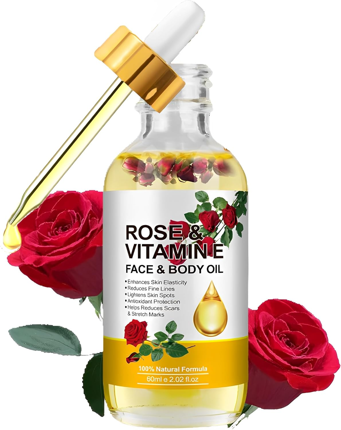 Vitamin E Oil, Rose Vitamin E Face & Body Oil for Skin, Hair, Nails, and Body for Nourishment, Dryness, Diminish Scars and Stretch Marks,2 Fl.Oz image number 1