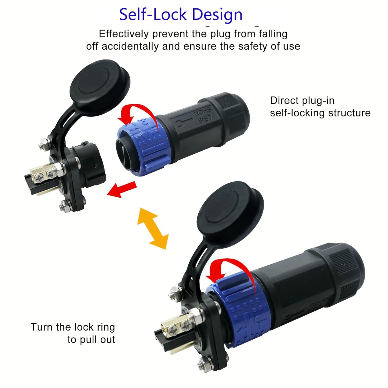 50 Amp Industrial Connector, 8AWG 2 Pin Waterproof IP67 Plug & Receptacle for Solar Array Charging RV Camper Trolling Motor (Blue) image number 5