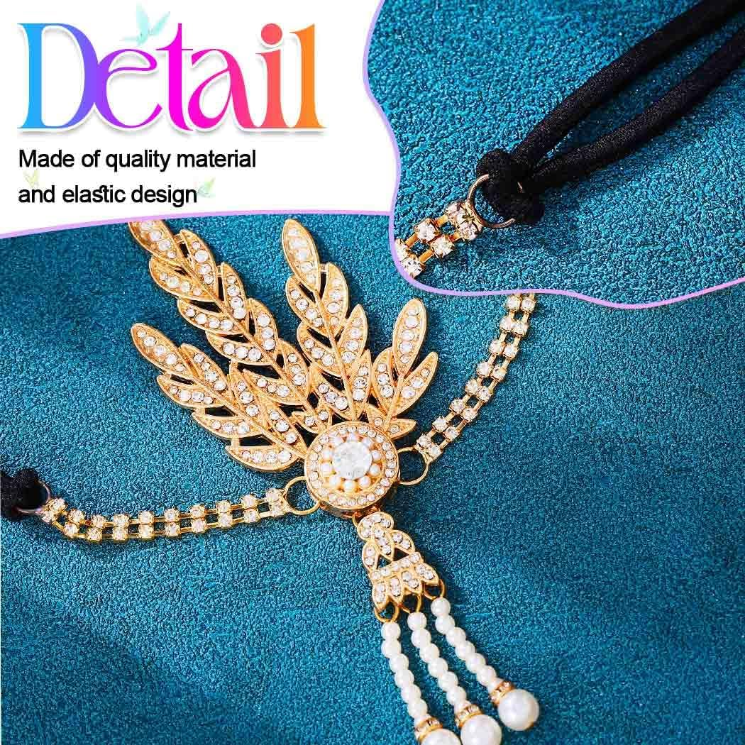 GORTIN 1920'S Flapper Headband Leaf Rhiestones Gatsby Headpiece Pearl Headdress Flapper Hair Accessories for Women - Gold image number 5