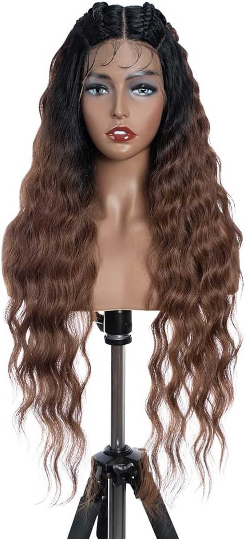 FASHION IDOL Lace Front Curly Wigs 31 Inches with Baby Hair Long Synthetic Natural Water Wavy Wig for Black Women Ombre Auburn with E Type HD Lace Wig