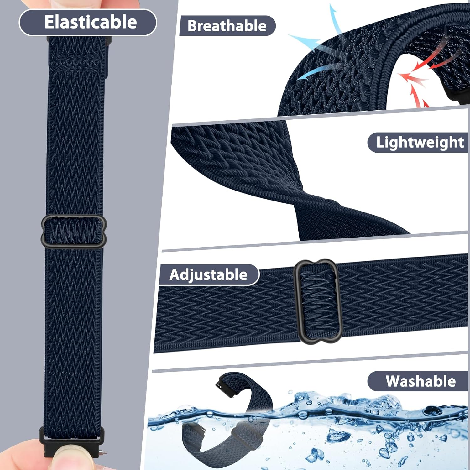 Quick Release Elastic Nylon Band Compatible with 20Mm 22Mm Watch Bands for Women Men, 2 PCS - Soft Breathable Adjustable Strap for Samsung Garmin Band image number 3