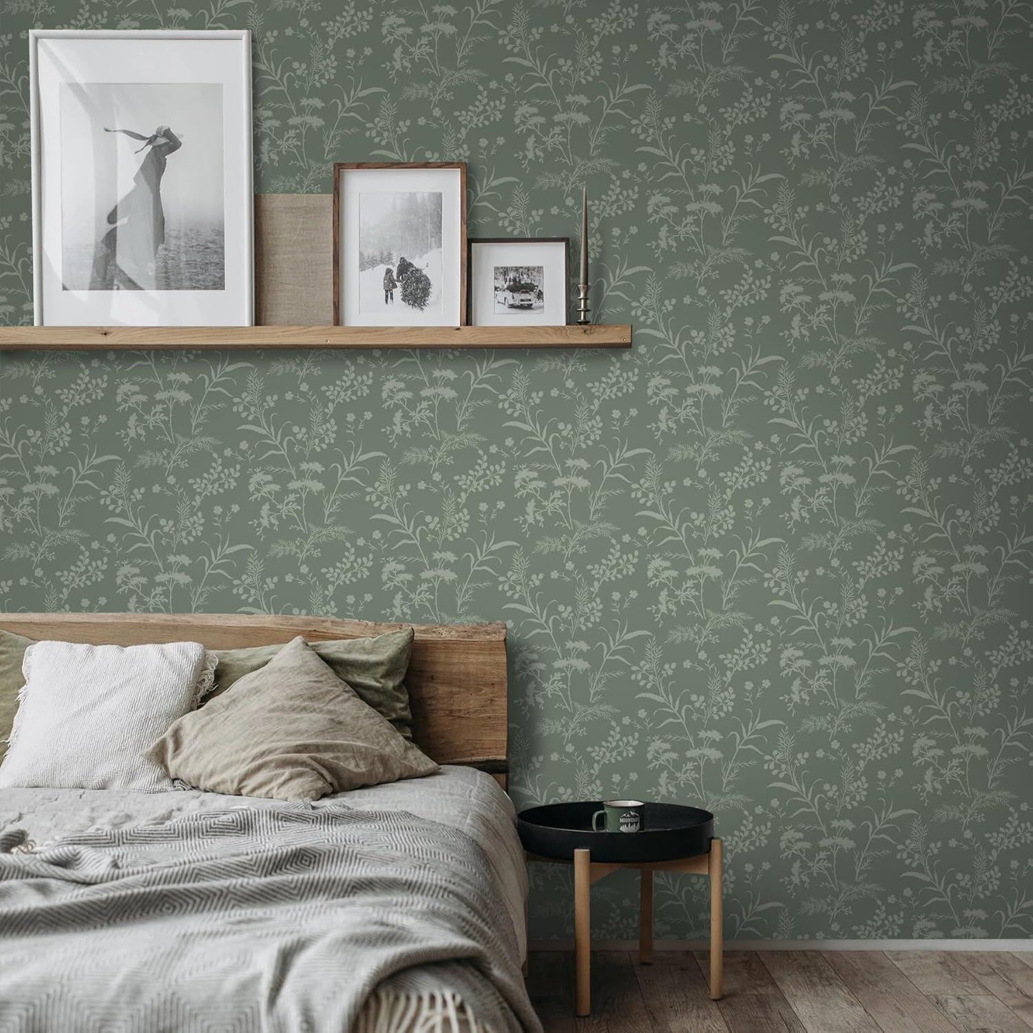 Fiula Self-Adhesive Wallpaper Green Leaves Adhesive Film Furniture Flowers Plants Pattern Wallpaper Waterproof Vinyl Wrap Removable Wall Cladding Bedroom Living Room Wall Olive Green Wallpaper 41 Cm X image number 6