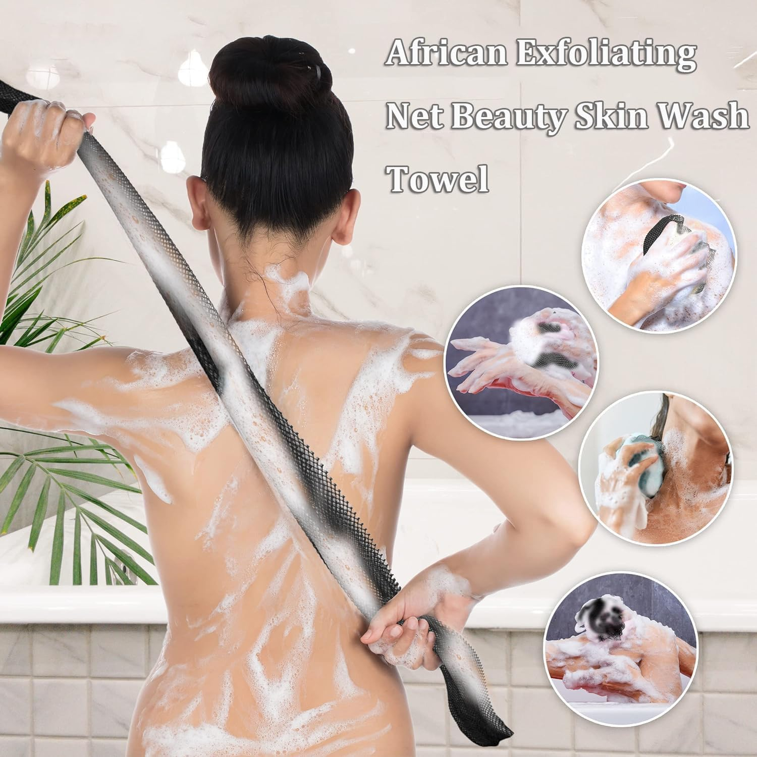 2Pcs African Exfoliating Net, African Exfoliating Sponge, Nylon Back Scrubbers, Shower Sponge Body Sponge, Deep Cleaning African Net Bathing Sponge for Men and Women 80 &times; 30Cm image number 1