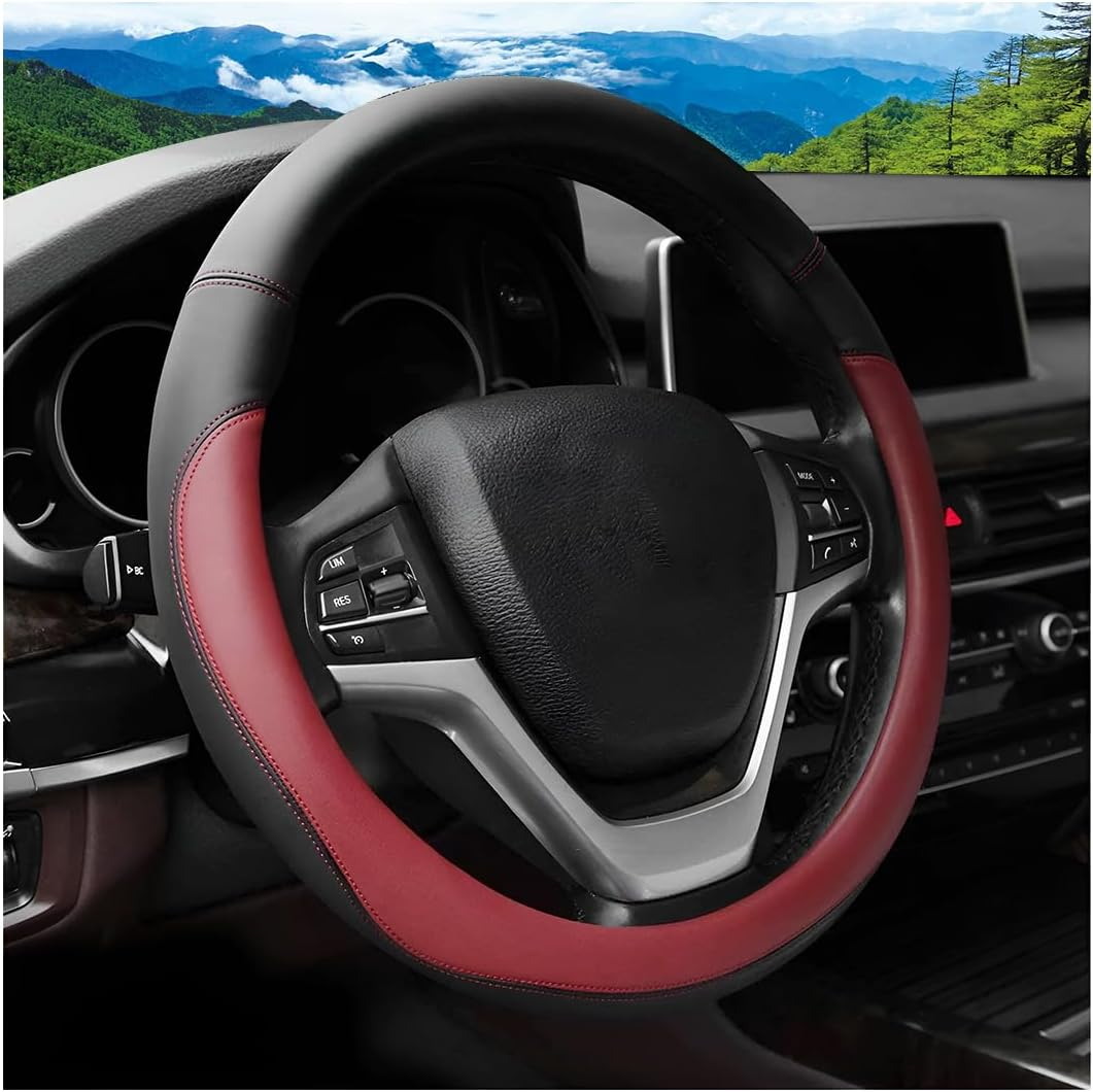 Car Steering Wheel Cover, 14.5"-15" Leather Anti-Slip Sporty Vehicle Steering Wheel Protector, Soft Breathable Auto Interior Decoration Accessories, Universal for SUV Truck Sedan (Grey) image number 6
