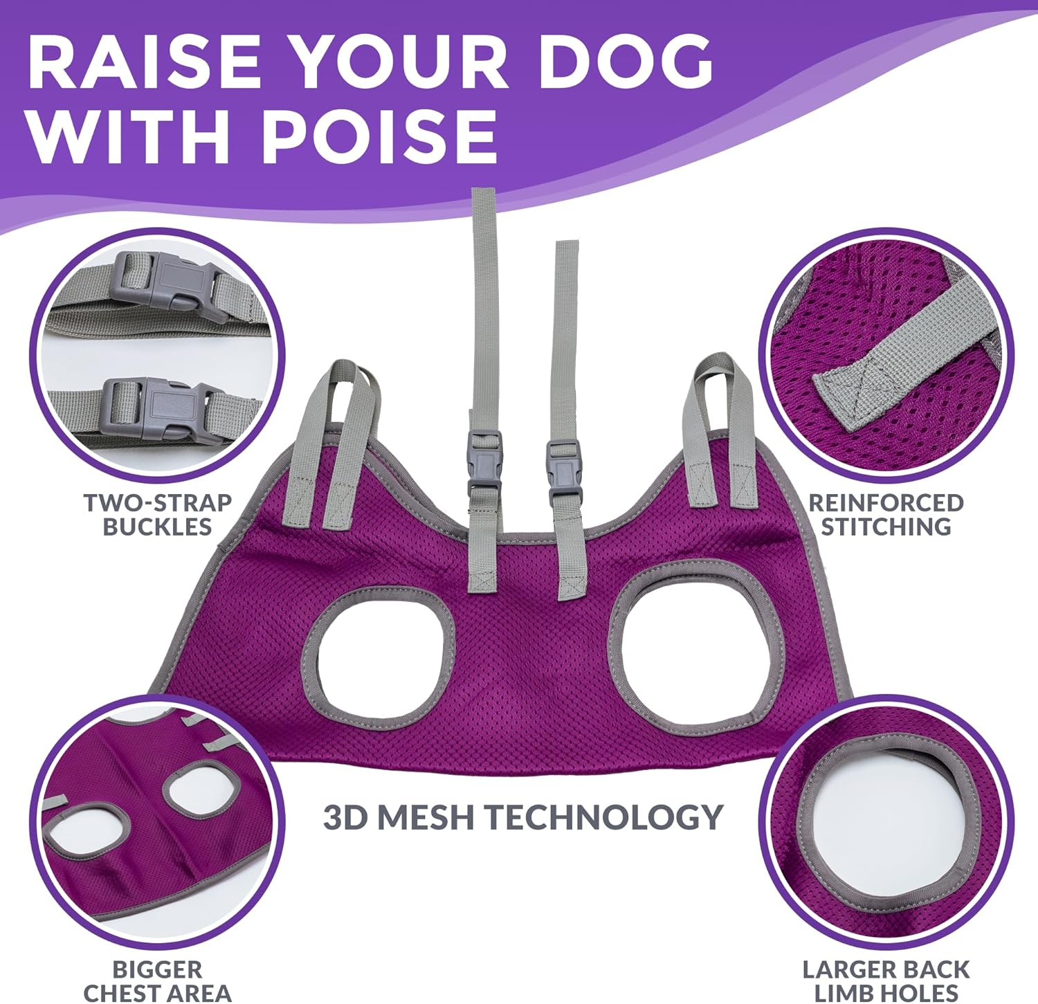 Dog Grooming Hammock - Pet Grooming Hammock with Nail Clippers for Dogs, Nail File, and Dog Bath Brush - Dog Hammock for Grooming with Strong Center Straps for Extra Security (XS, Purple)