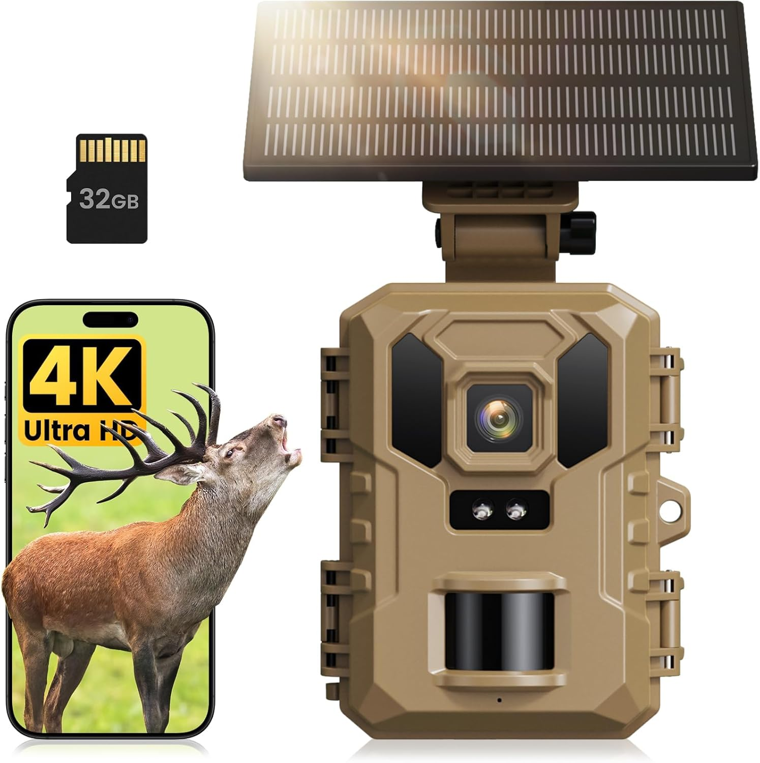 Trail Camera 4K 64MP, Wifi Game Camera with Night Vision, 32GB SD Card, Solar Power, 0.2S Trigger Speed, IP66 Waterproof image number 1