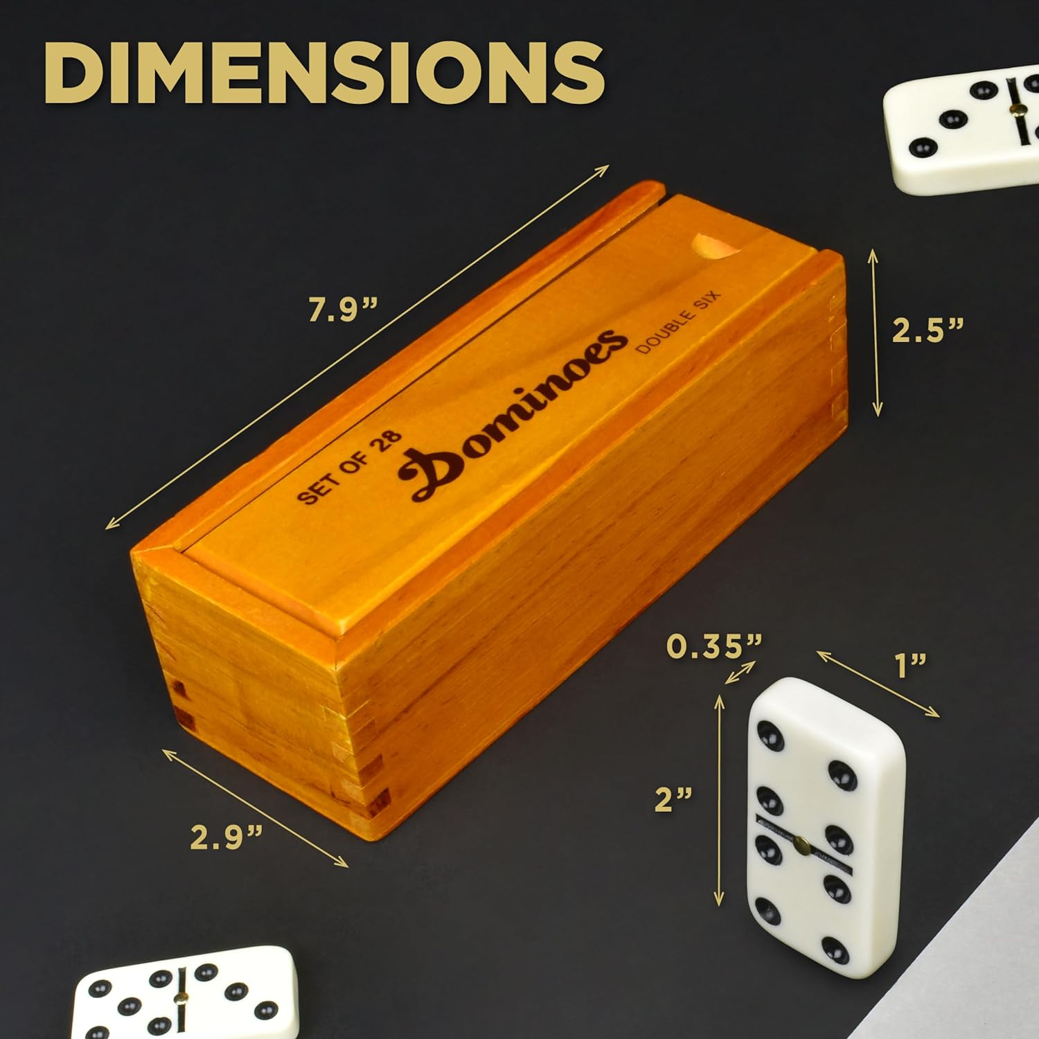 Dominos Set for Adults &ndash; Dominoes - Classic Board Games - Juegos De Mesa - Double 6 Dominoes for Family Games for Kids and Adults - Double Six Standard Dominos Set 28 Tiles with Brown Wood Case image number 5