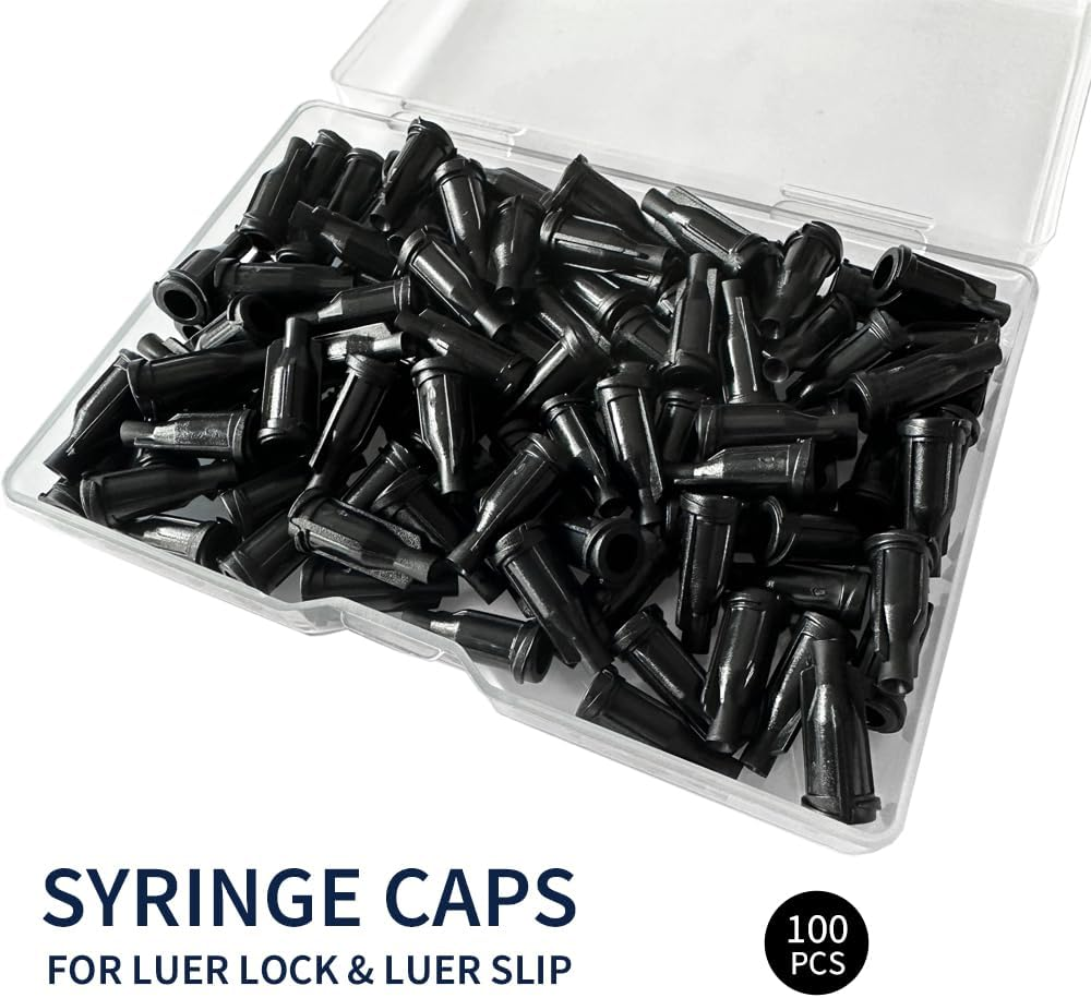 100 Pack Luer Lock Syringe Caps for Luer Slip Lock Tip Leak-Free Dispensing-Black image number 1