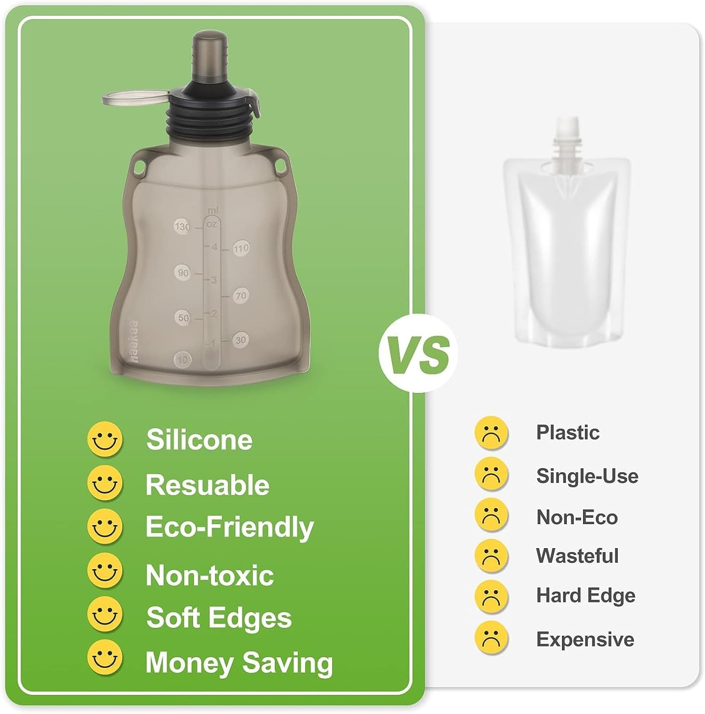 Haakaa Happii Bear Silicone Goody Pouch,Reusable Baby Food Pouches for Homemade Organic Purees, Juices, Smoothies, and Yogurt - Perfect for Toddlers and Kids - 4 Pack, 6Oz image number 4