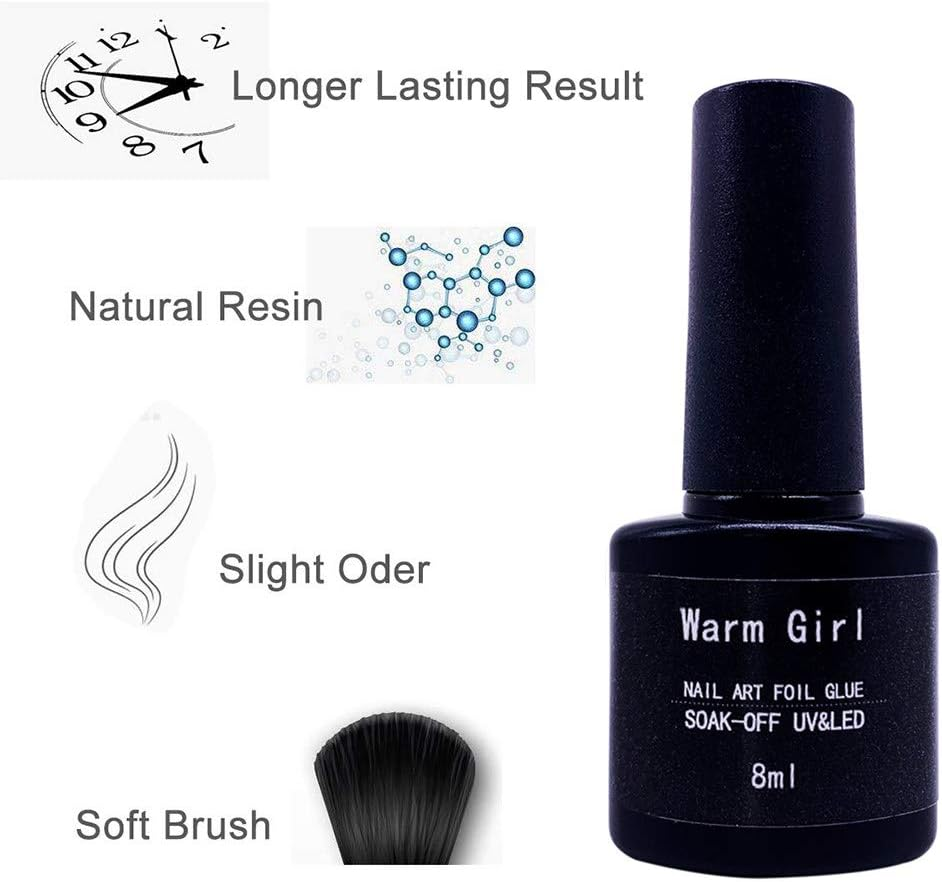 Warm Girl 2Pcs 8ML Nail Art Foil Glue Gel, 20Pcs Starry Sky Foil Stickers Set Nail Transfer Tips Manicure Art DIY UV LED Lamp Required#03 image number 4