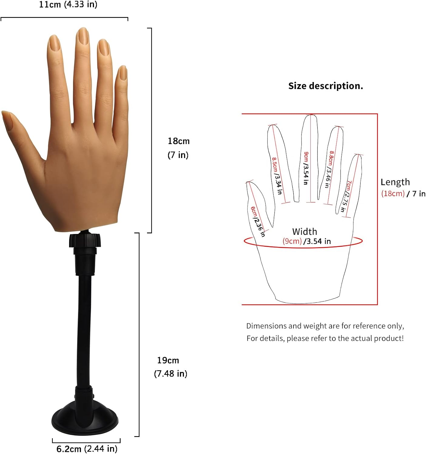 Silicone Practice Hand for Acrylic Nails, Bendable Female Mannequin Life Size Practice Hand with Stand for Nails Practice Nail Art Tools (3#-2P) image number 3