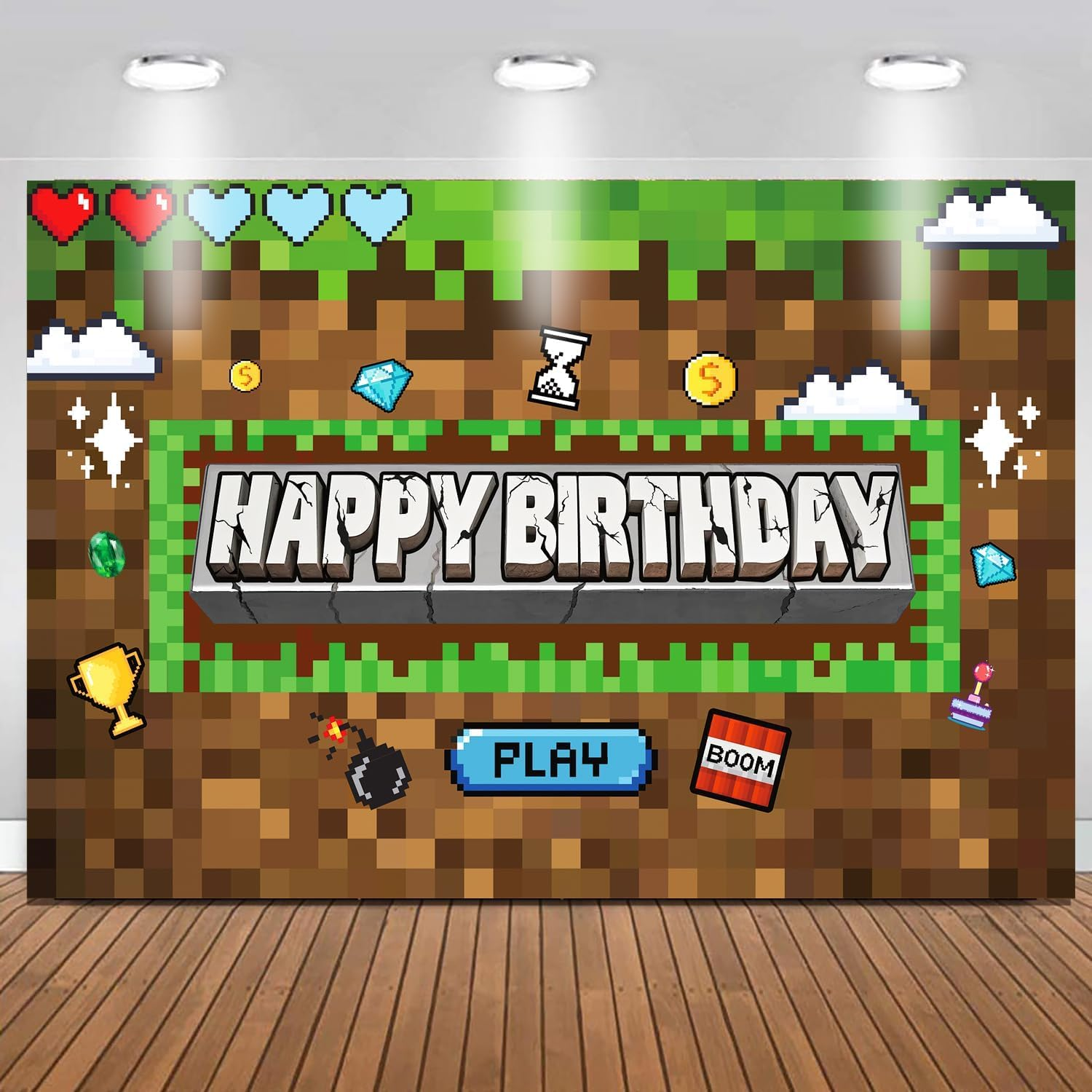 Pixel Birthday Party Decorations Pixel Video Game Banner for Miner Birthday Party Backdrop Photo Background Wall Decor Mining Party Supplies image number 5