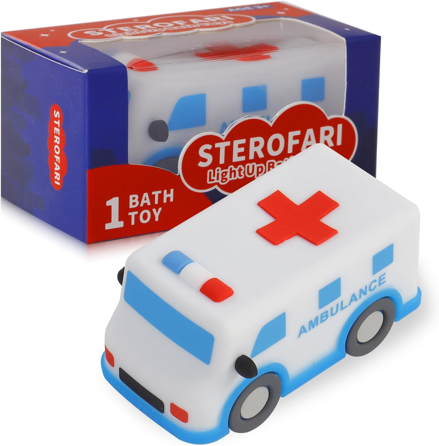 Light up Bath Toy -Ambulance, 100% Food Grade Silicone Vehicle Bathtub Toys, Shake-Activated Light up Airplane Toy Flash & Lights Color Change, Soft & Squeezable for Baby&Toddler (1 Pack)